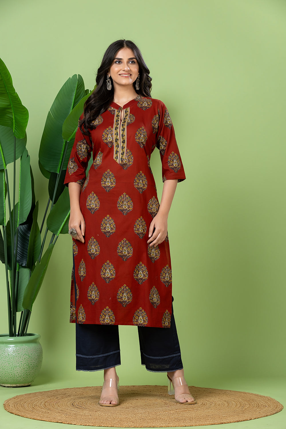 Maroon Floral Print Kurta