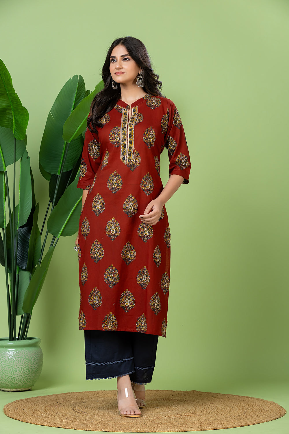 Maroon Floral Print Kurta