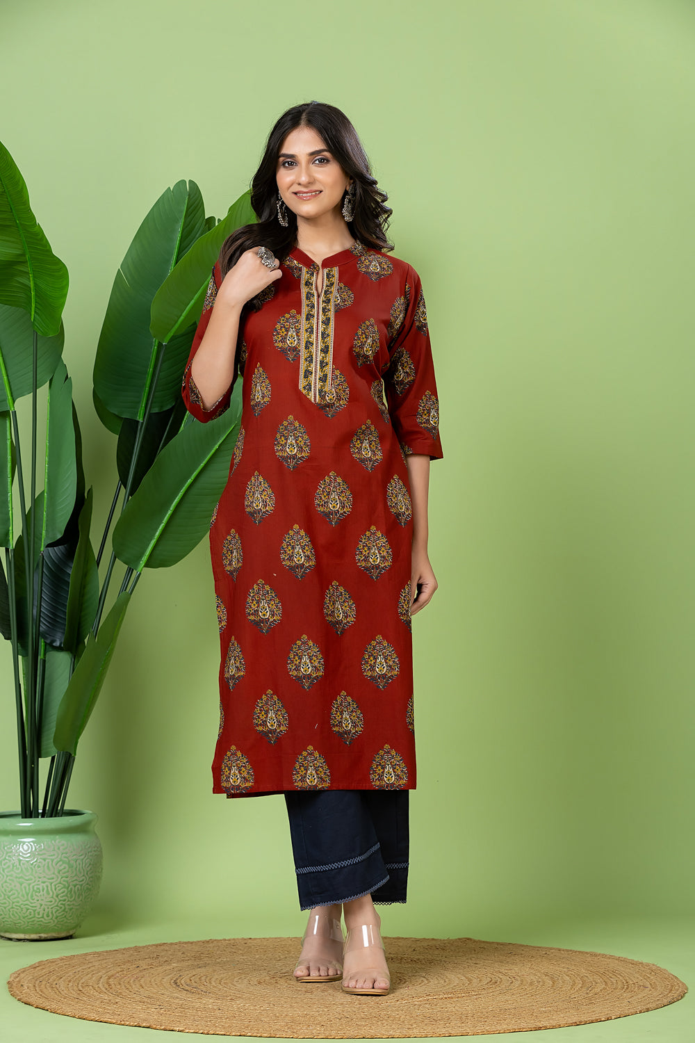 Maroon Floral Print Kurta