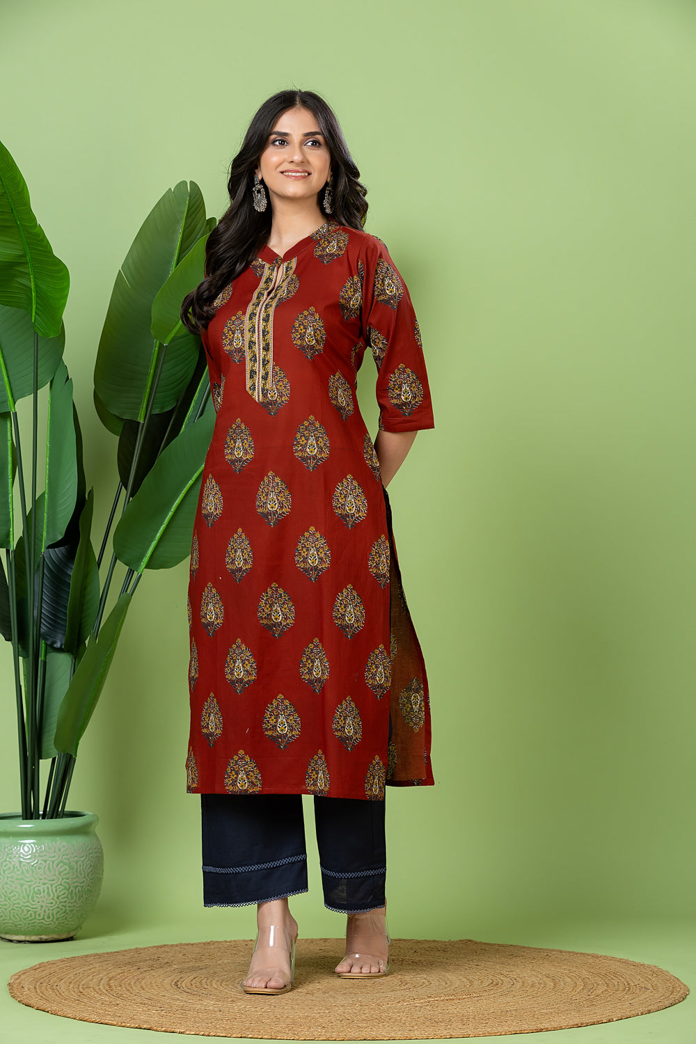 Maroon Floral Print Kurta