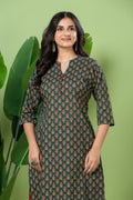 Teal Blue & Red Floral Print Kurta