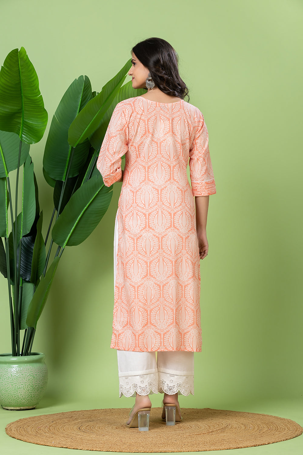 Orange Geometric Print Kurta