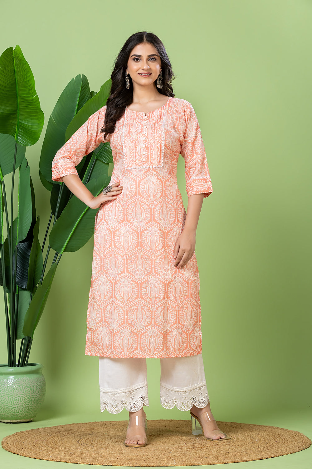Orange Geometric Print Kurta