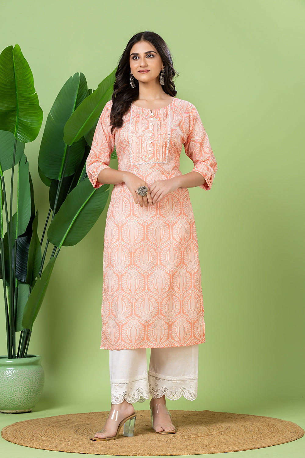 Orange Geometric Print Kurta