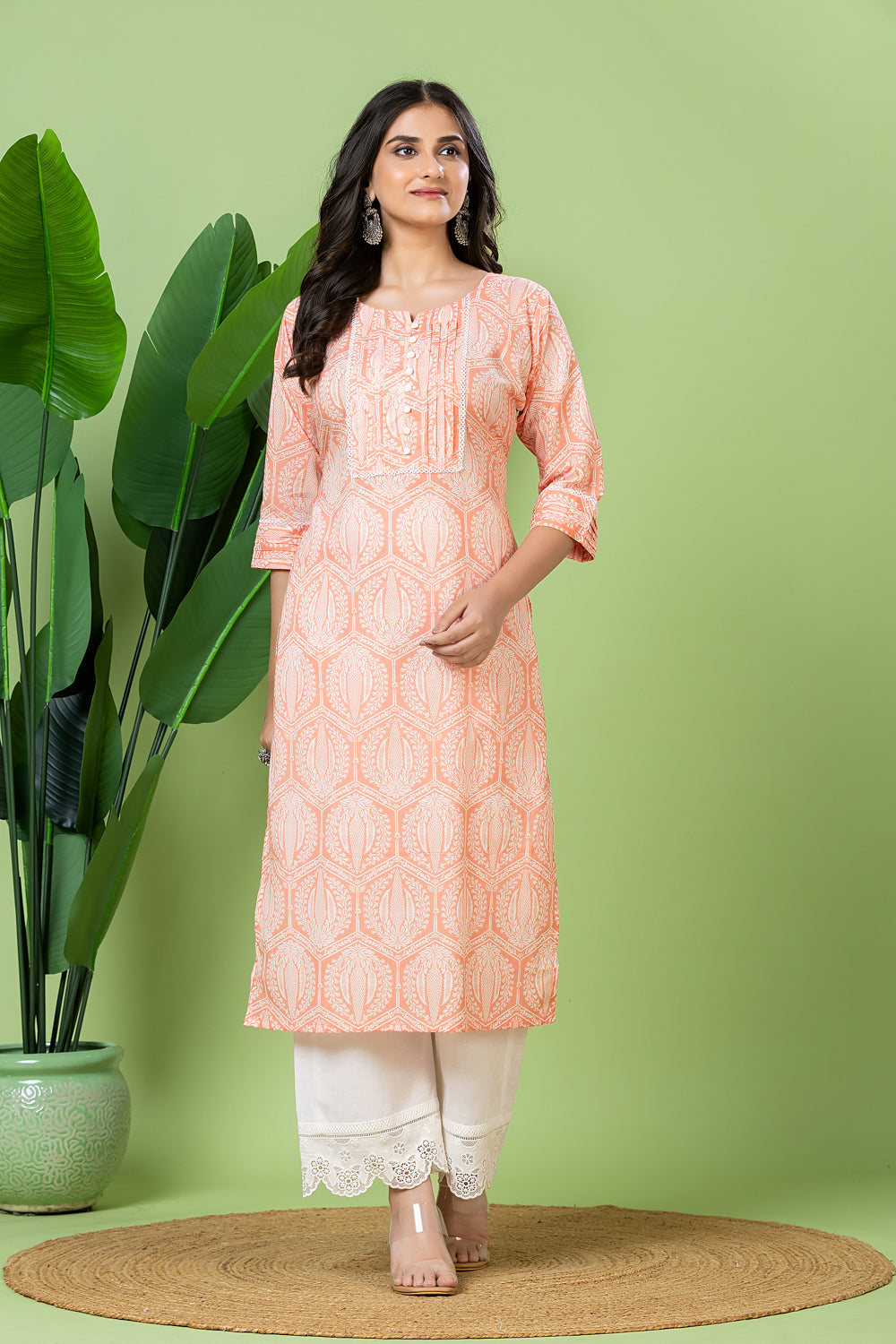 Orange Geometric Print Kurta