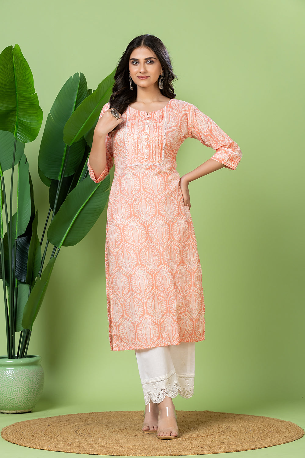 Orange Geometric Print Kurta