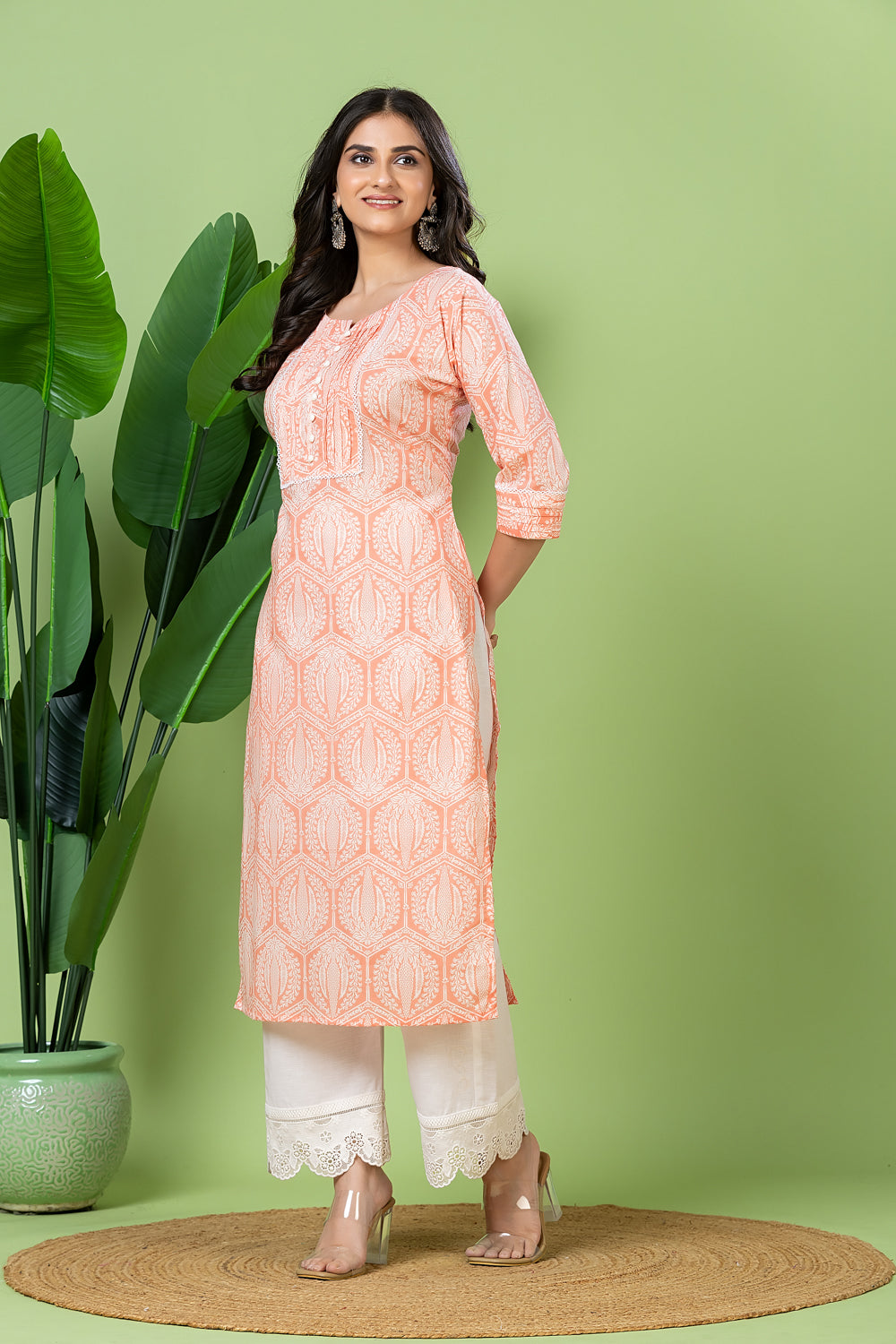 Orange Geometric Print Kurta