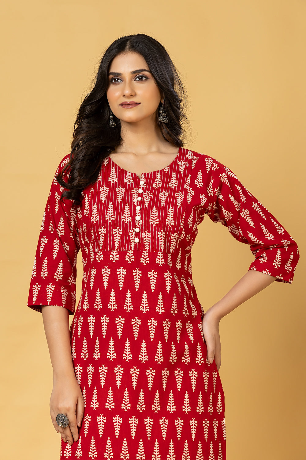 Maroon Leaf Print Kurta