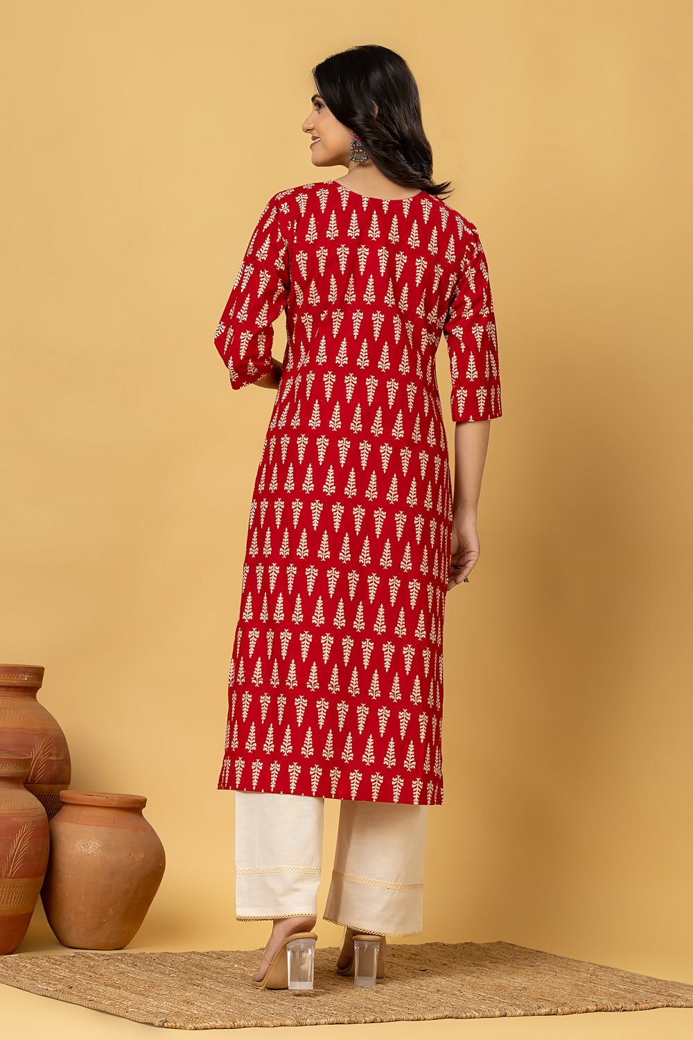 Maroon Leaf Print Kurta