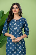 French Blue Leaf Print Kurta