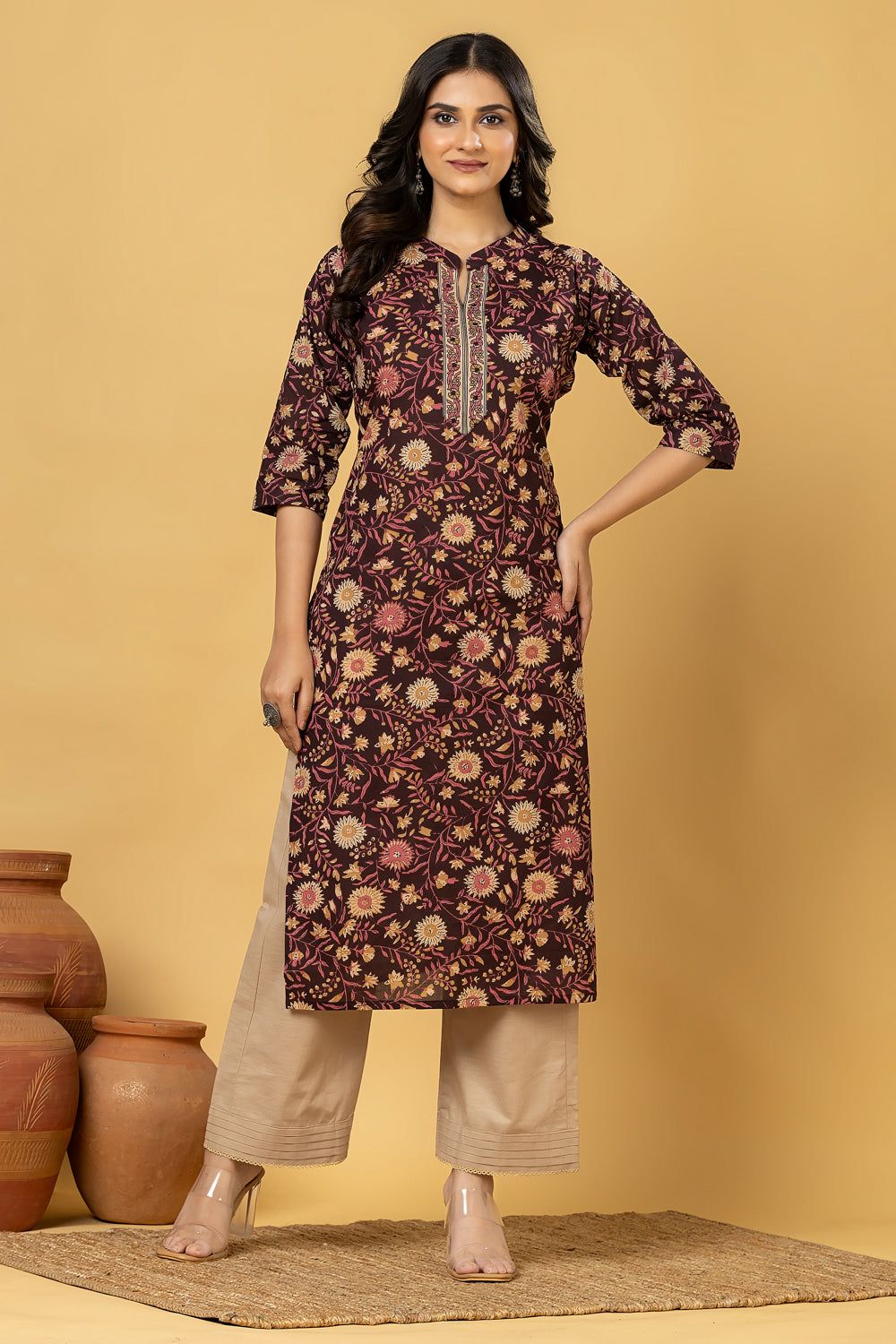 Purple & Pink Floral Print Kurta