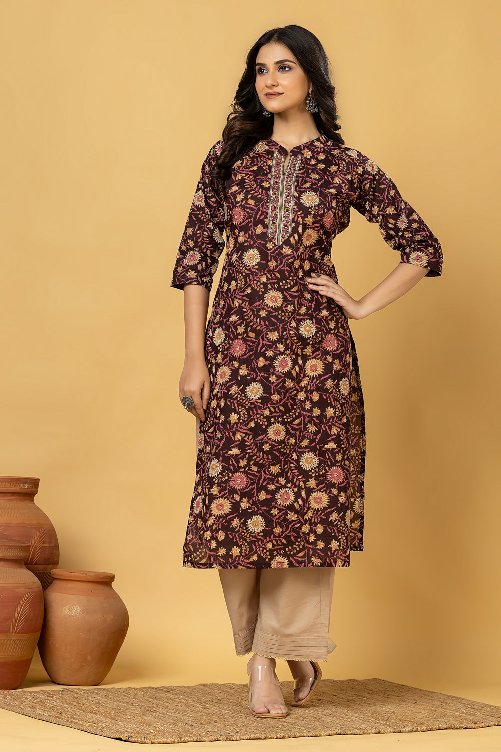 Purple & Pink Floral Print Kurta