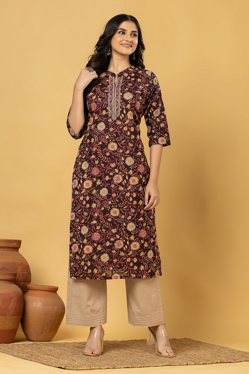 Purple & Pink Floral Print Kurta