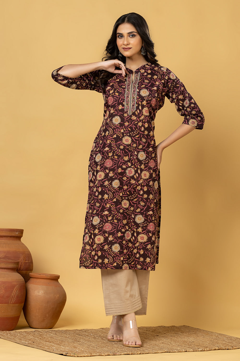 Purple & Pink Floral Print Kurta