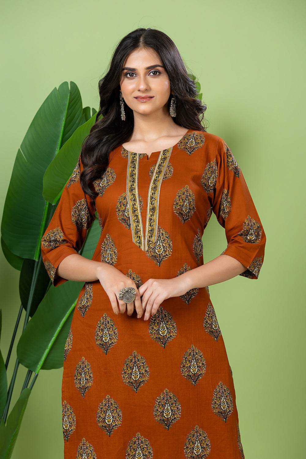 Burnt Orange Floral Print Kurta