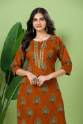 Burnt Orange Floral Print Kurta