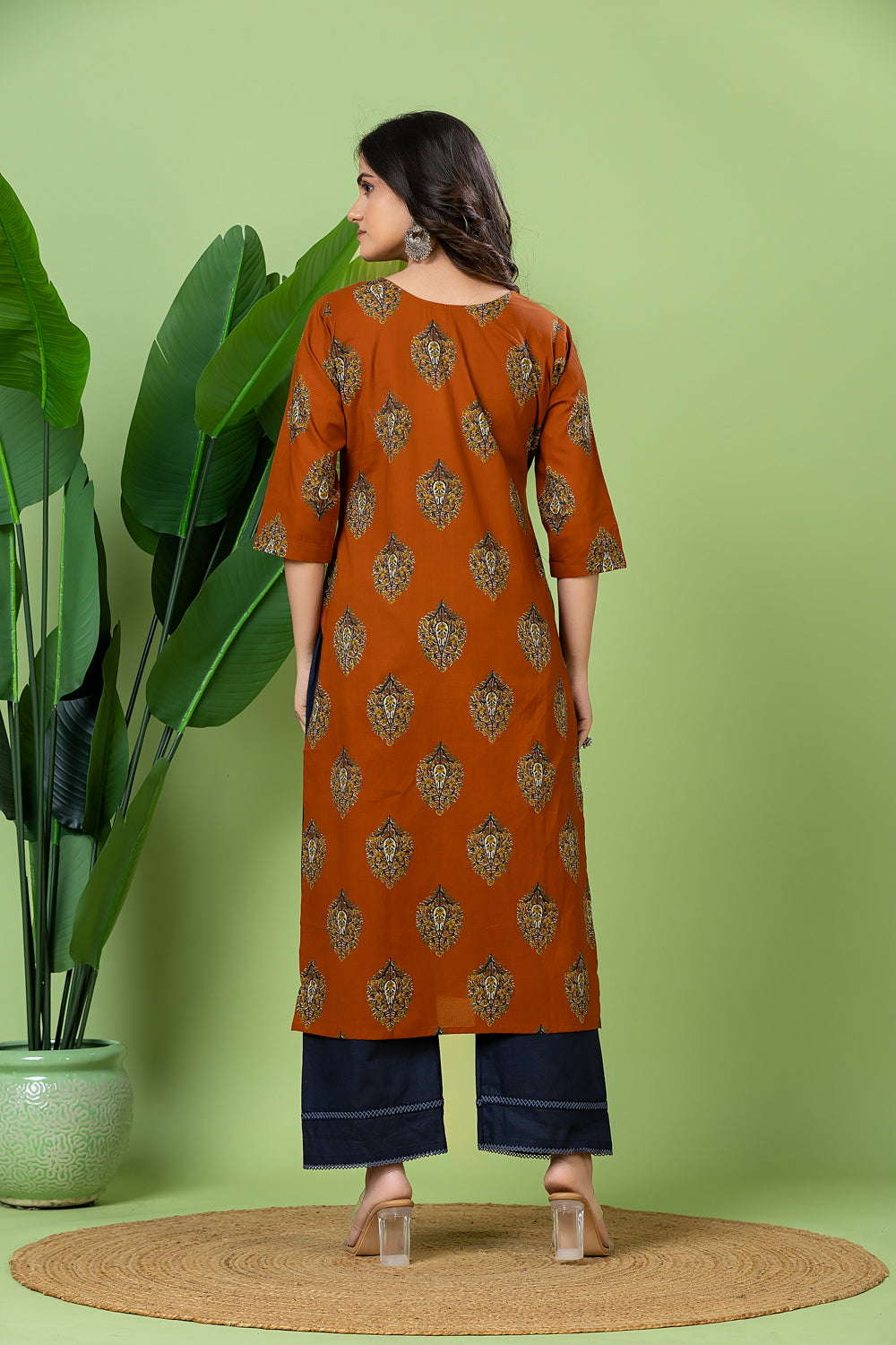 Burnt Orange Floral Print Kurta