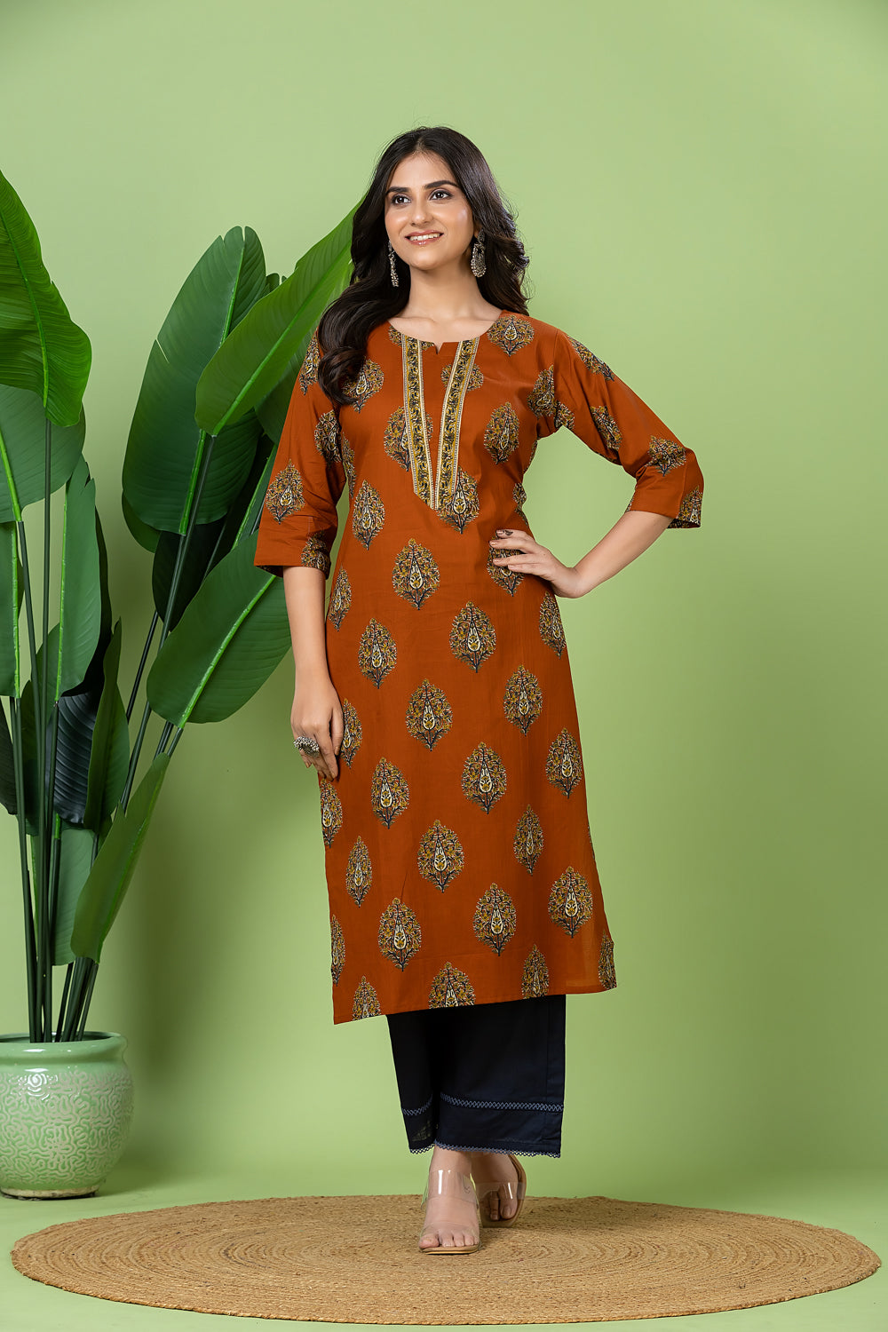 Burnt Orange Floral Print Kurta