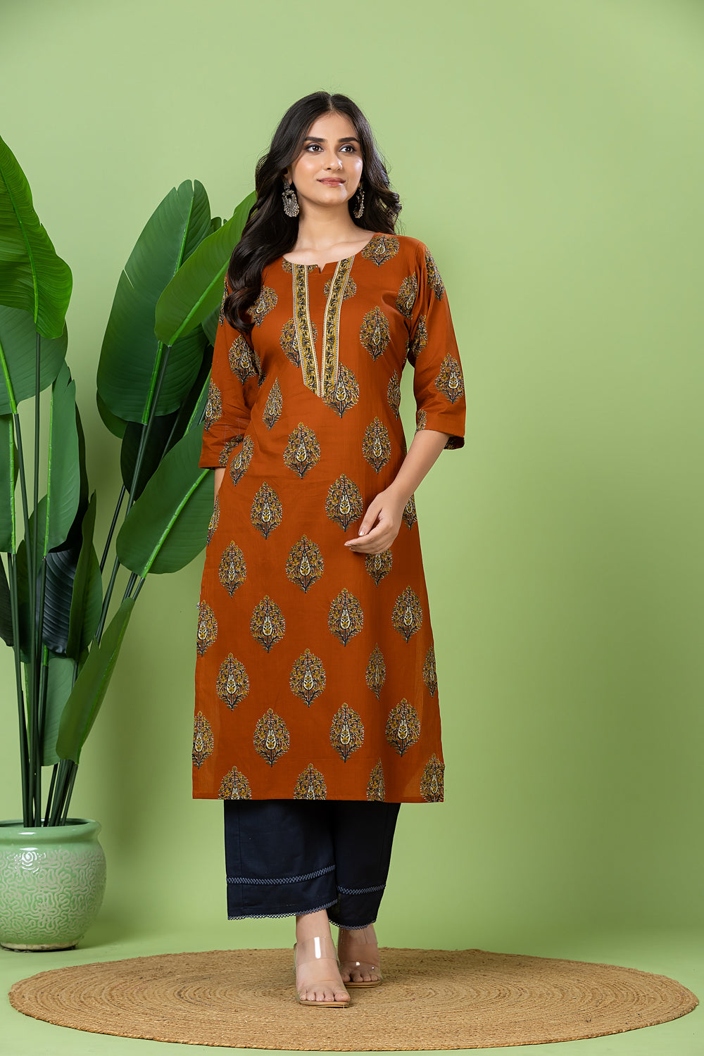 Burnt Orange Floral Print Kurta
