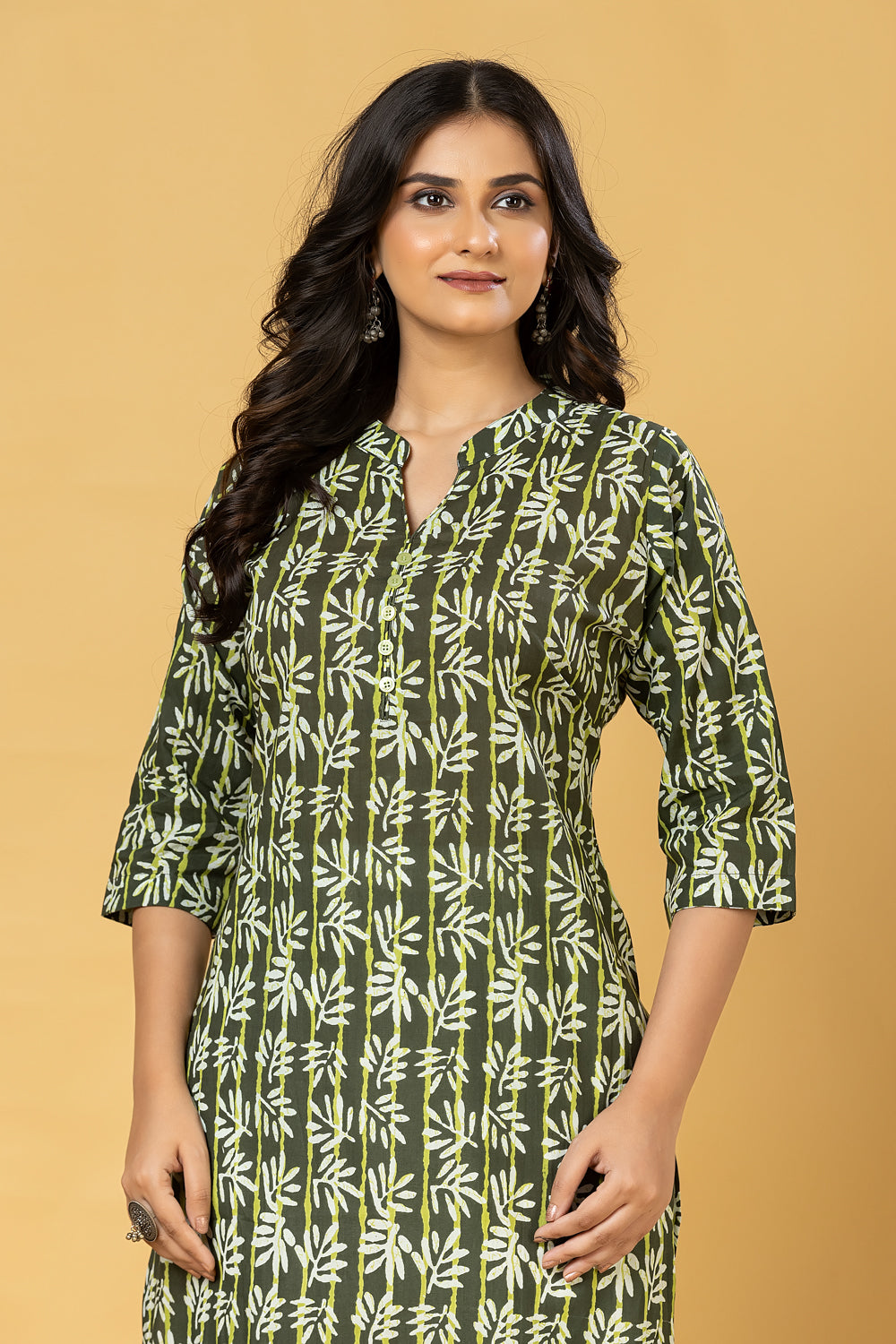 Green Leaf Print Kurta