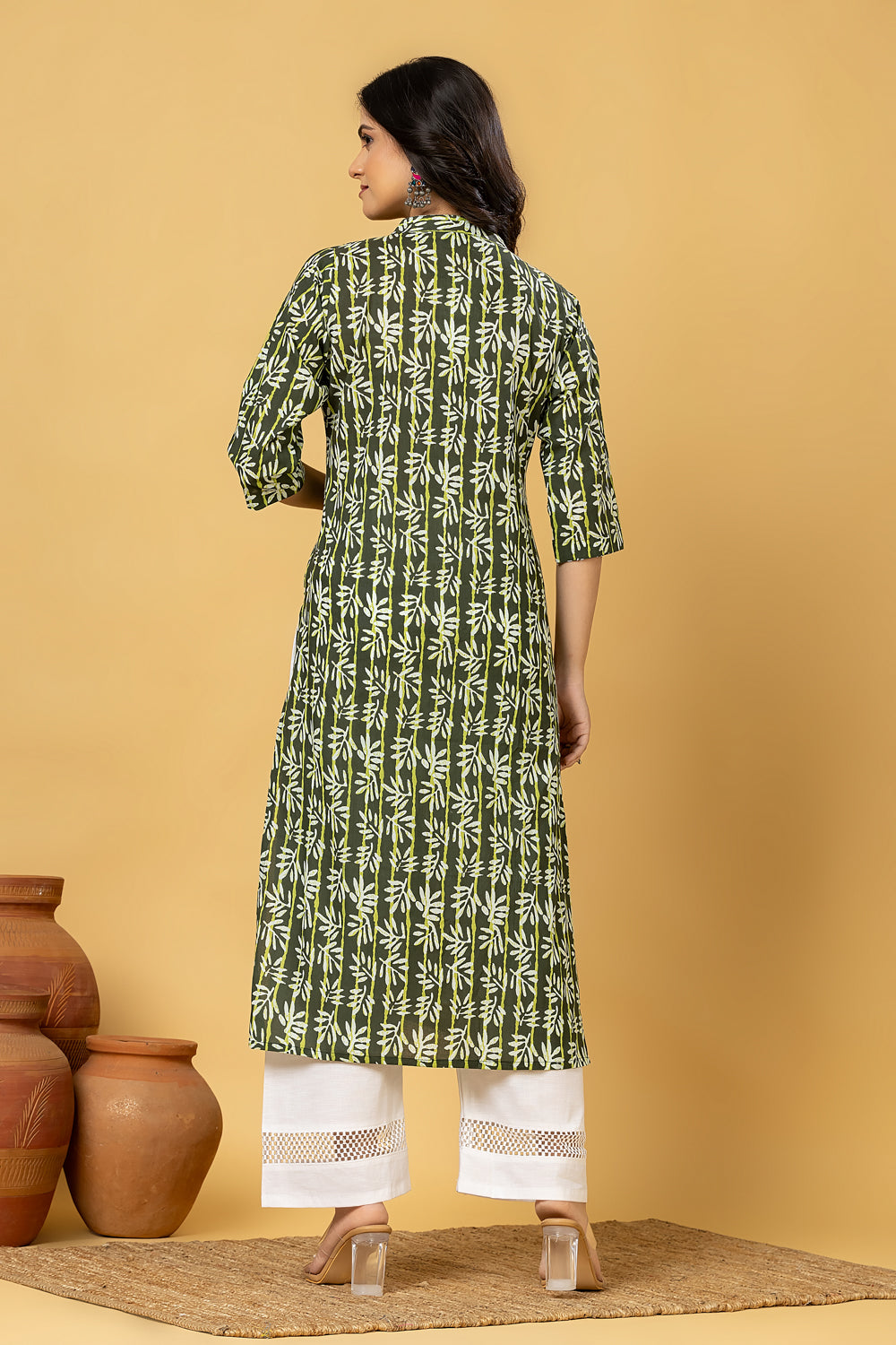 Green Leaf Print Kurta