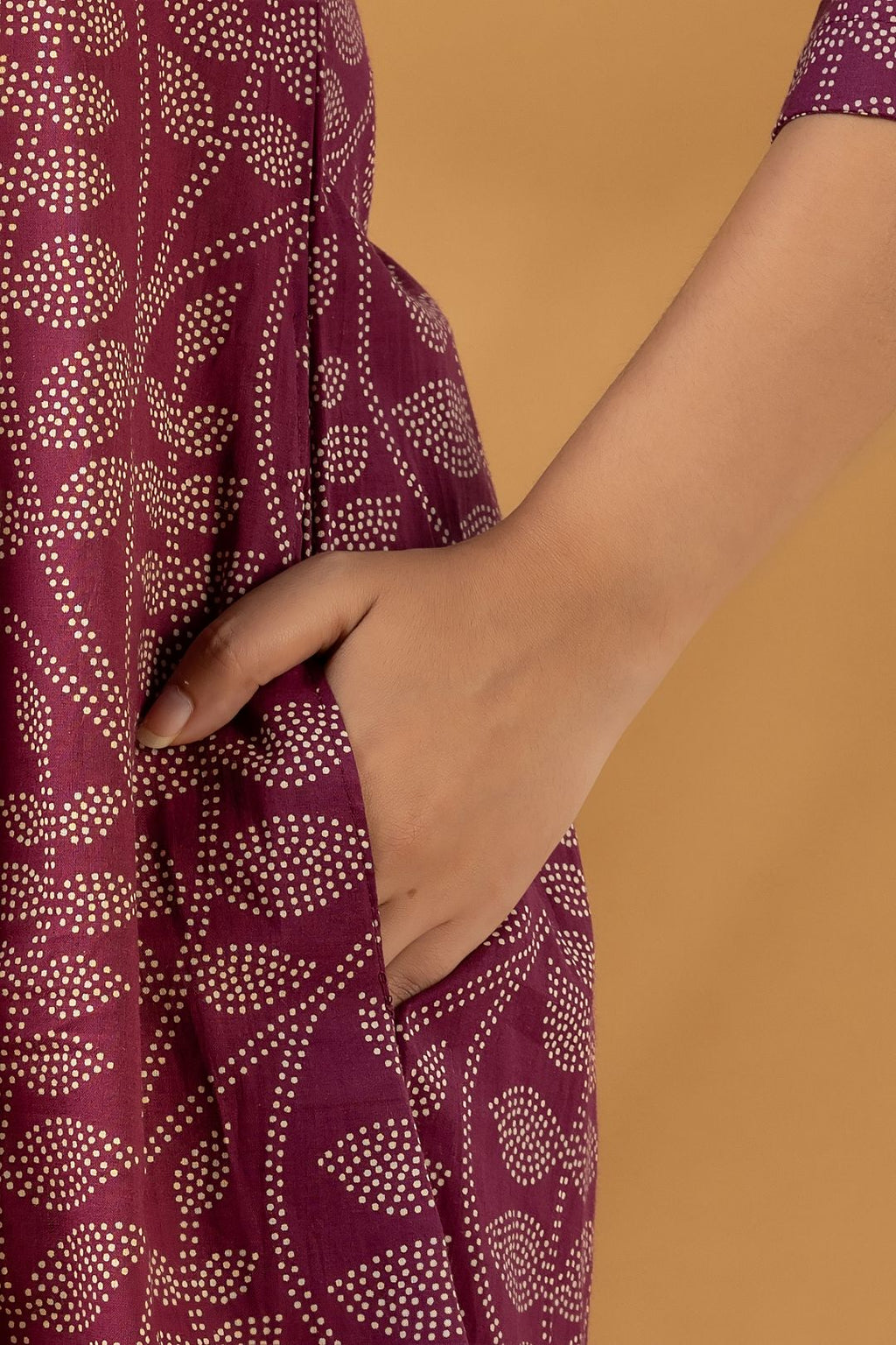 Purple Leaf Print A-Line Kurta