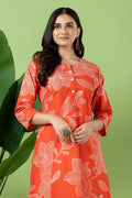 Orange Floral Print A-Line Kurta