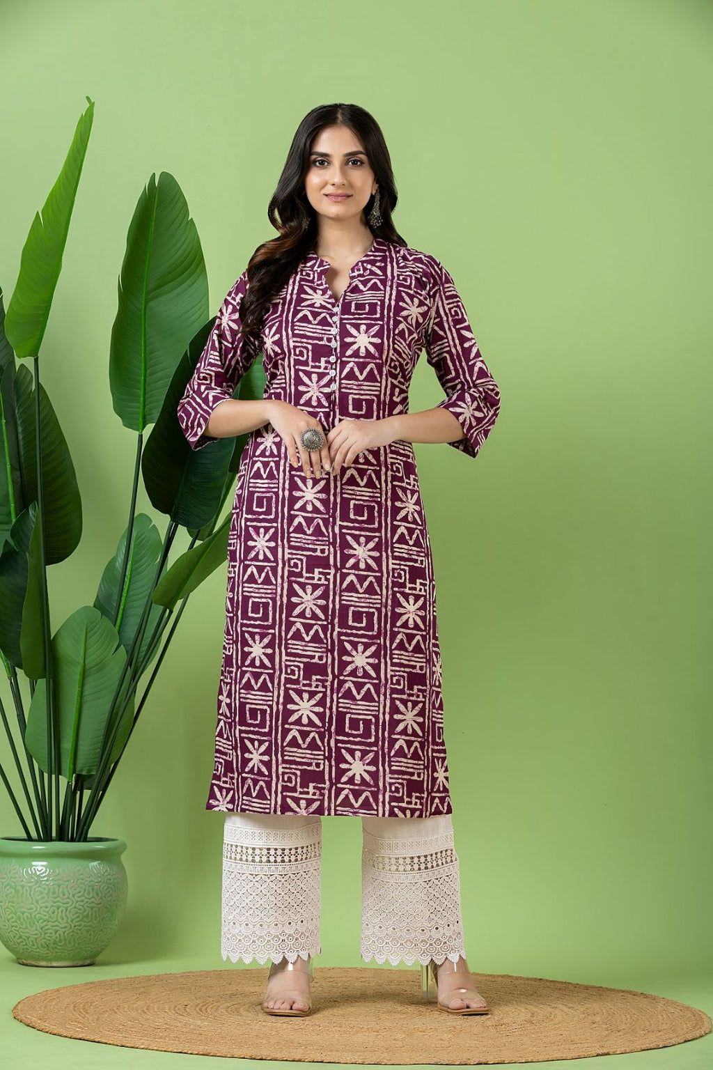 Purple Geometric Print Kurta