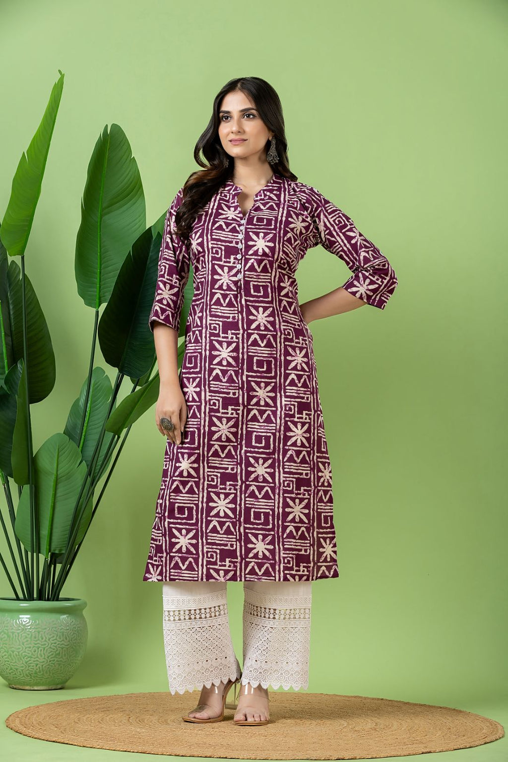 Purple Geometric Print Kurta