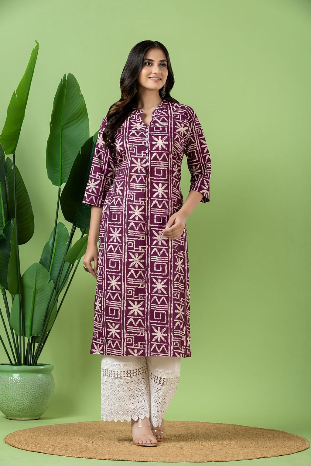 Purple Geometric Print Kurta