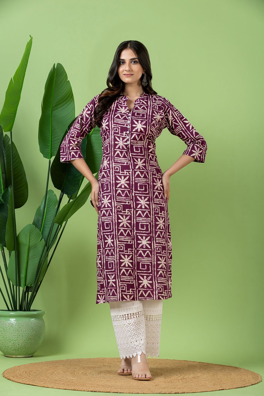 Purple Geometric Print Kurta