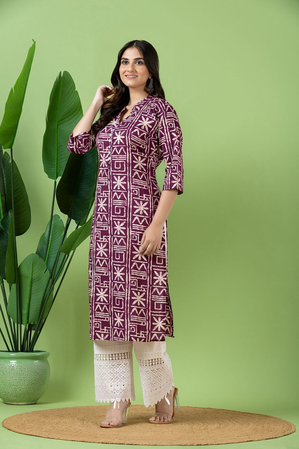 Purple Geometric Print Kurta