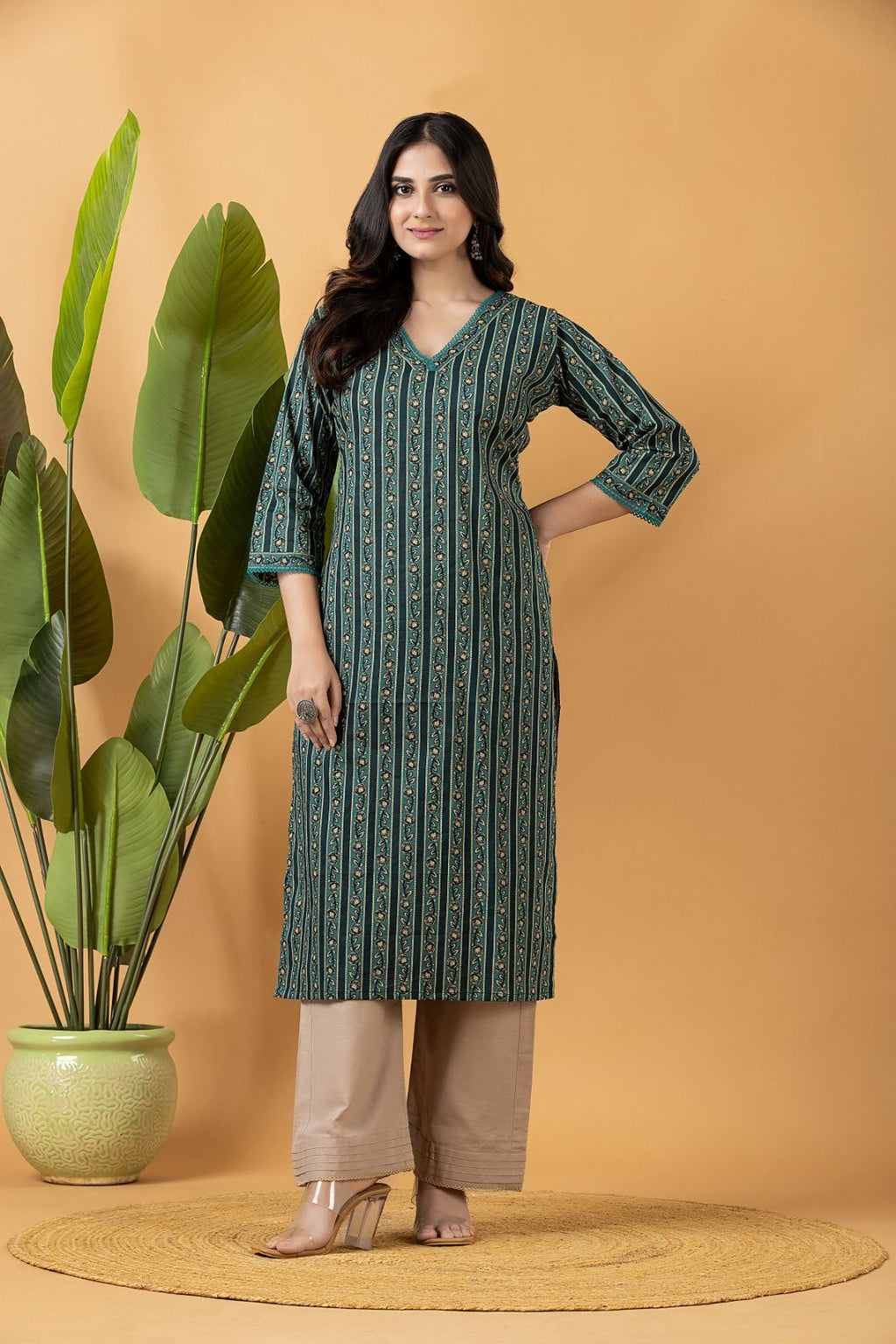 Green Striped Kurta