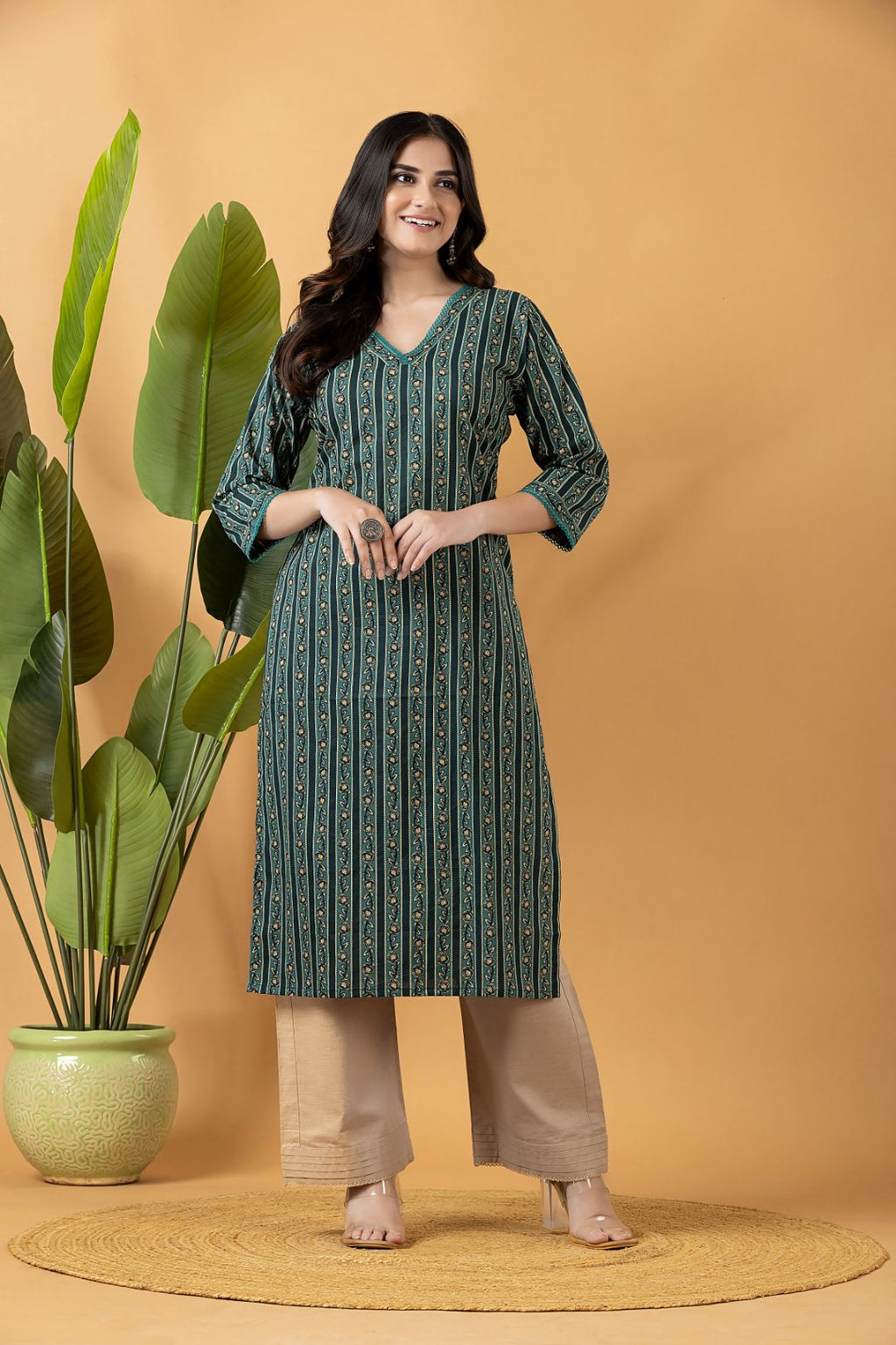 Green Striped Kurta