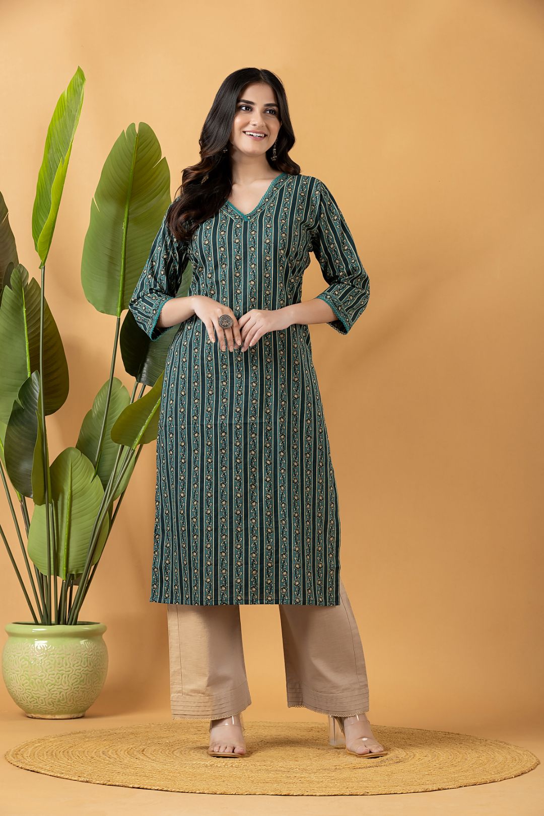 Green Striped Kurta