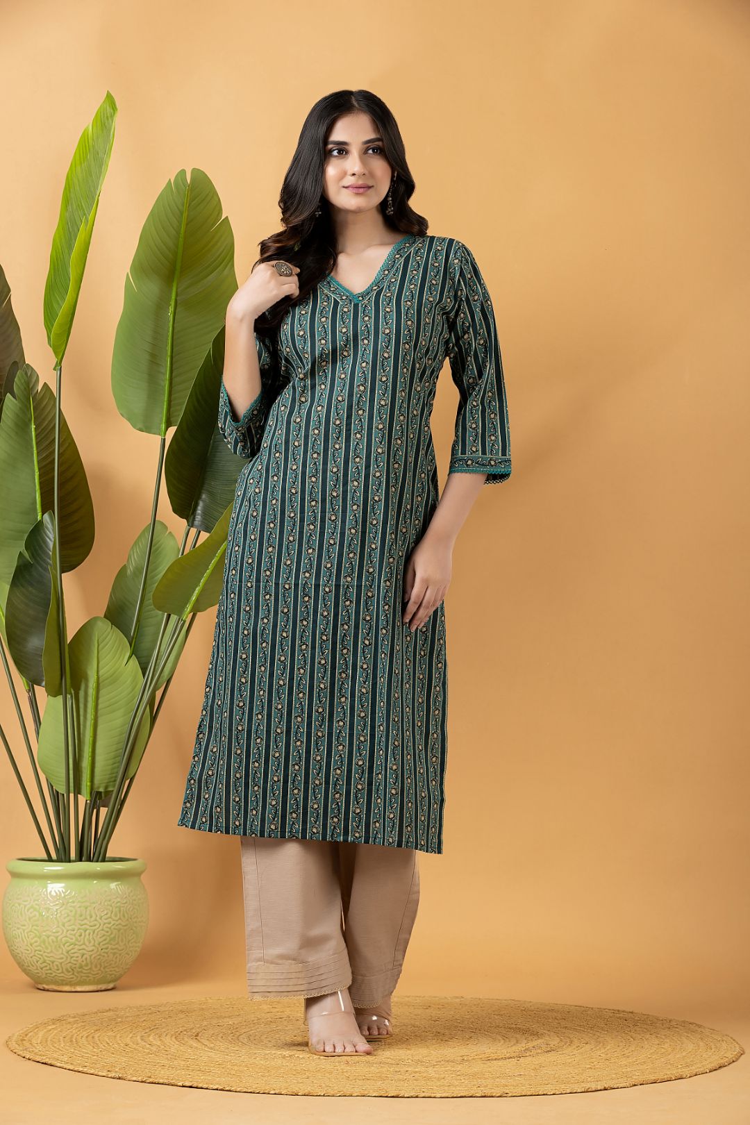 Green Striped Kurta