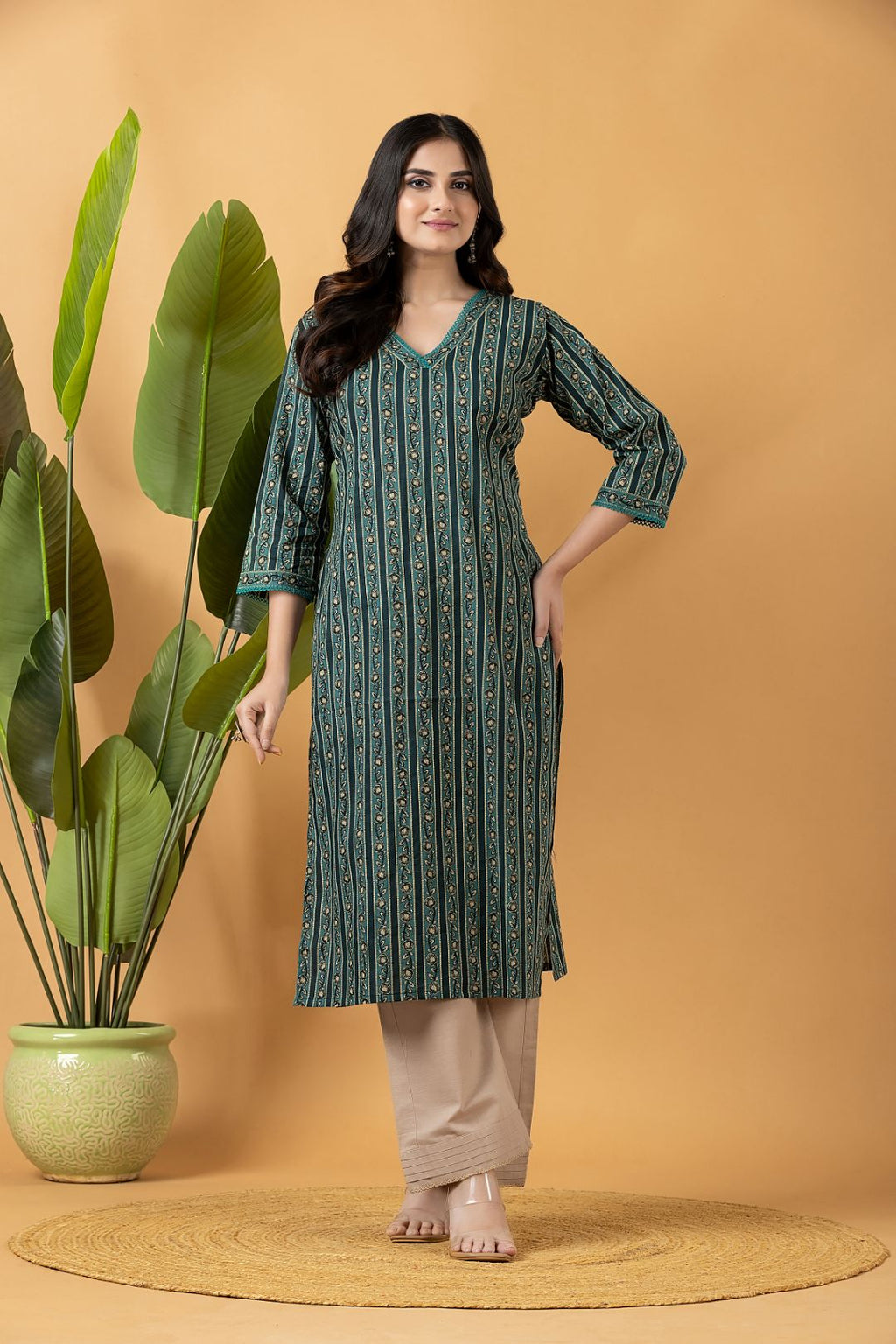 Green Striped Kurta