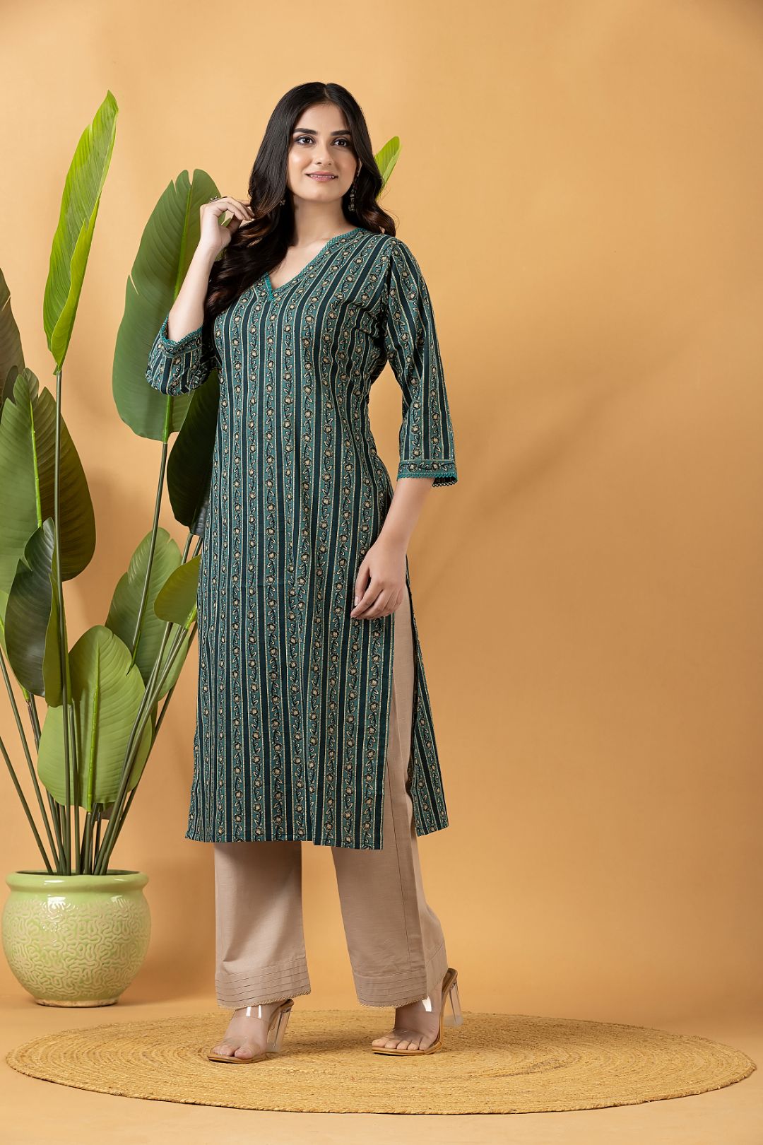 Green Striped Kurta