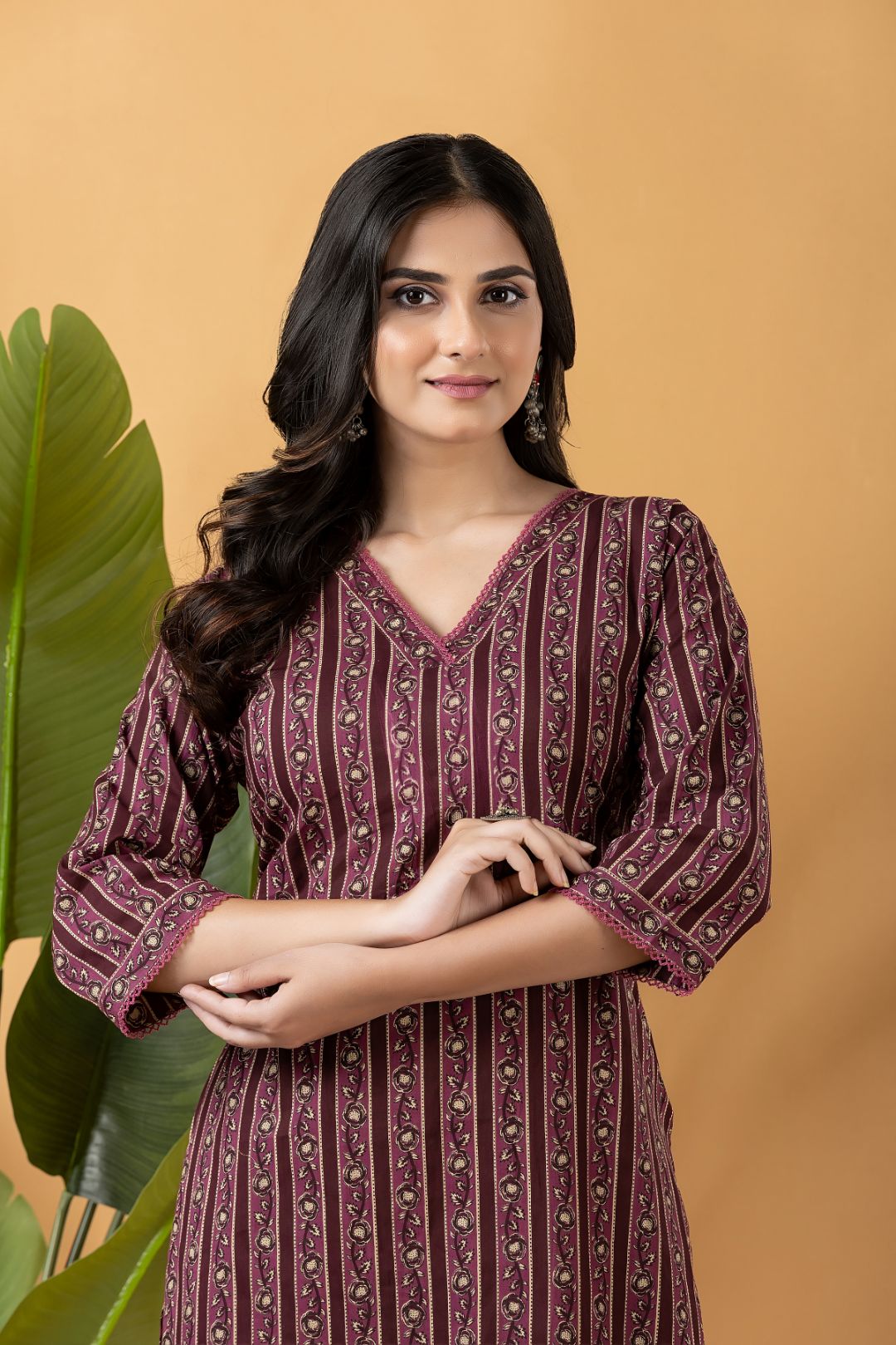 Dark Mauve Striped Kurta