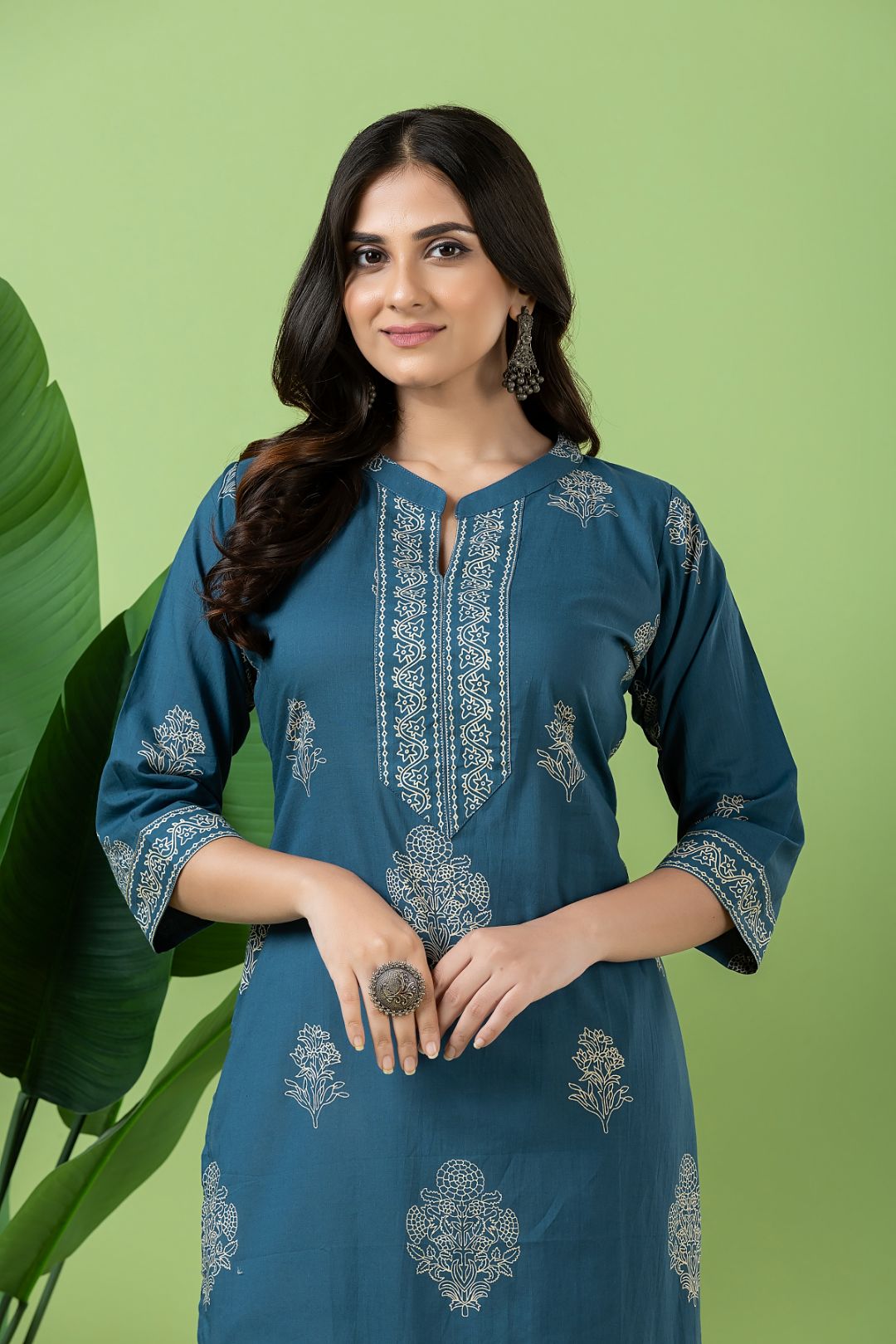 Teal Blue Floral Print Kurta