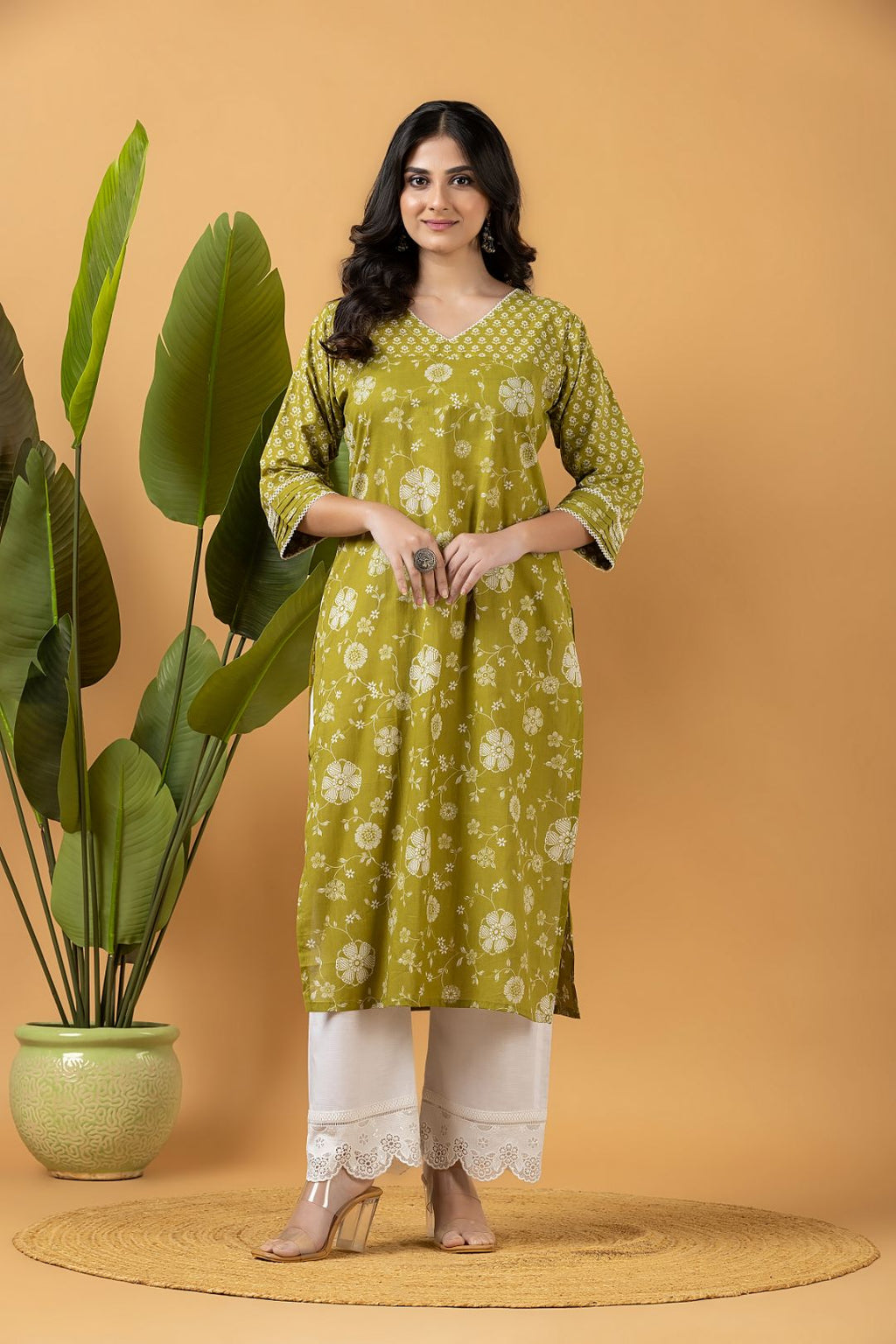 Light Green Floral Print Mix & Match Kurta