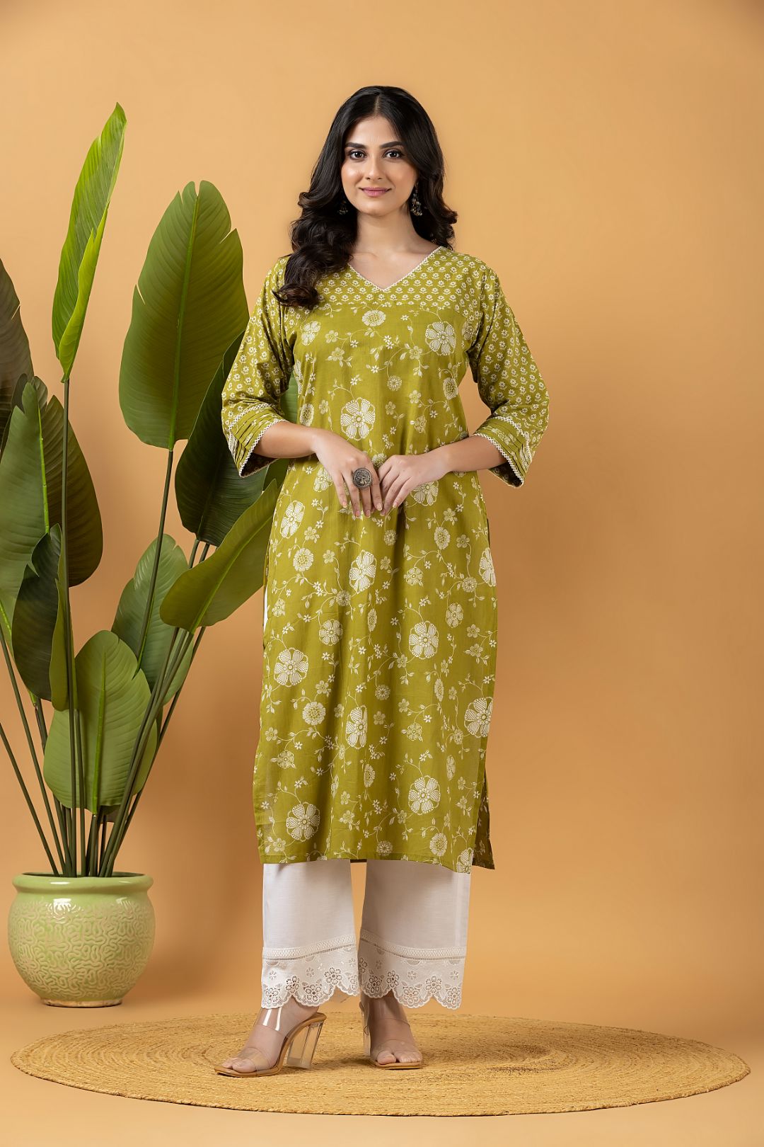 Light Green Floral Print Mix & Match Kurta