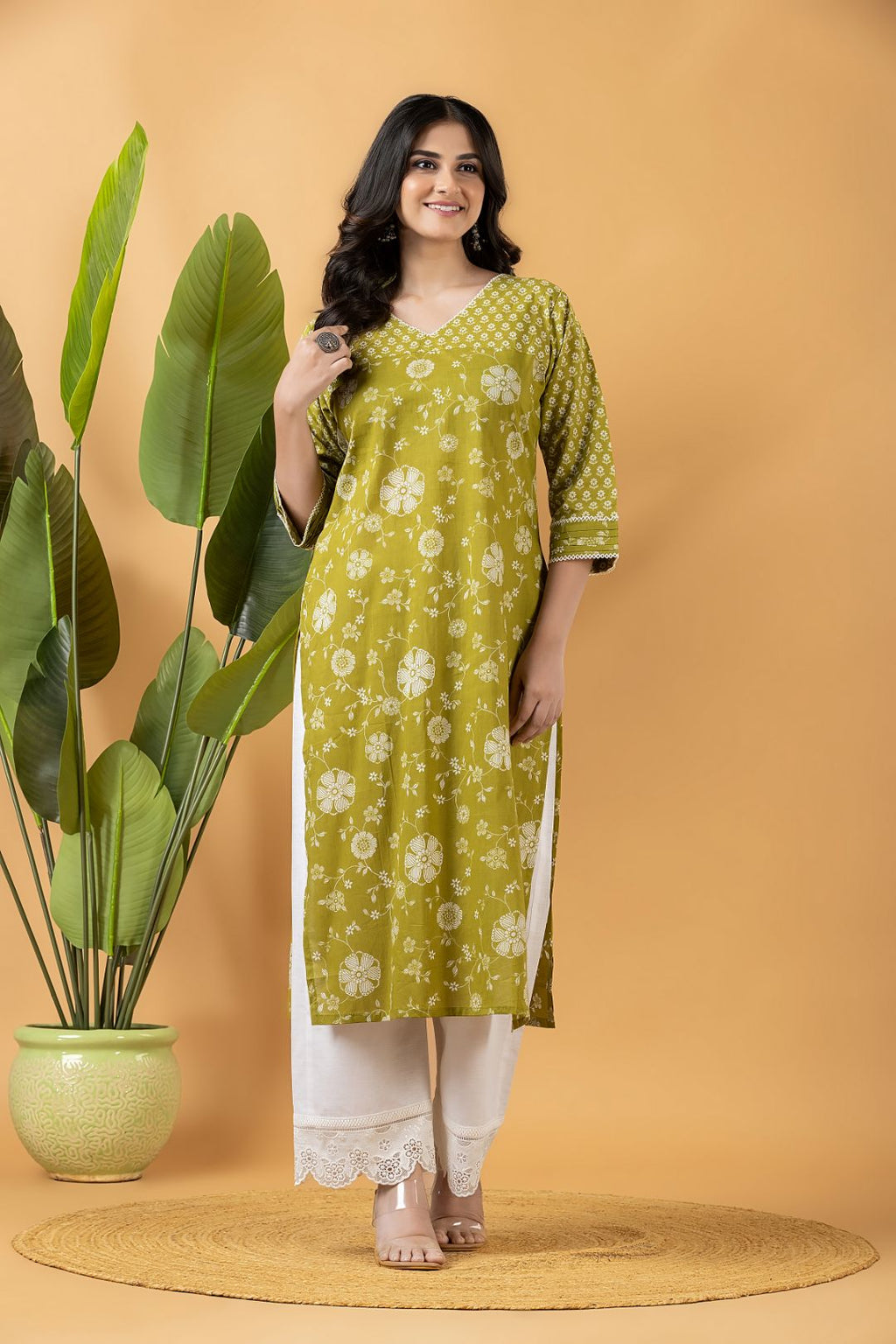 Light Green Floral Print Mix & Match Kurta