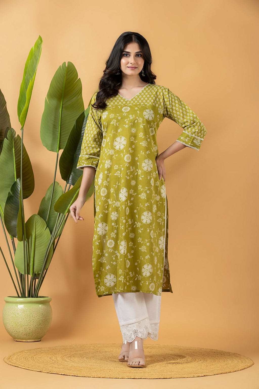 Light Green Floral Print Mix & Match Kurta