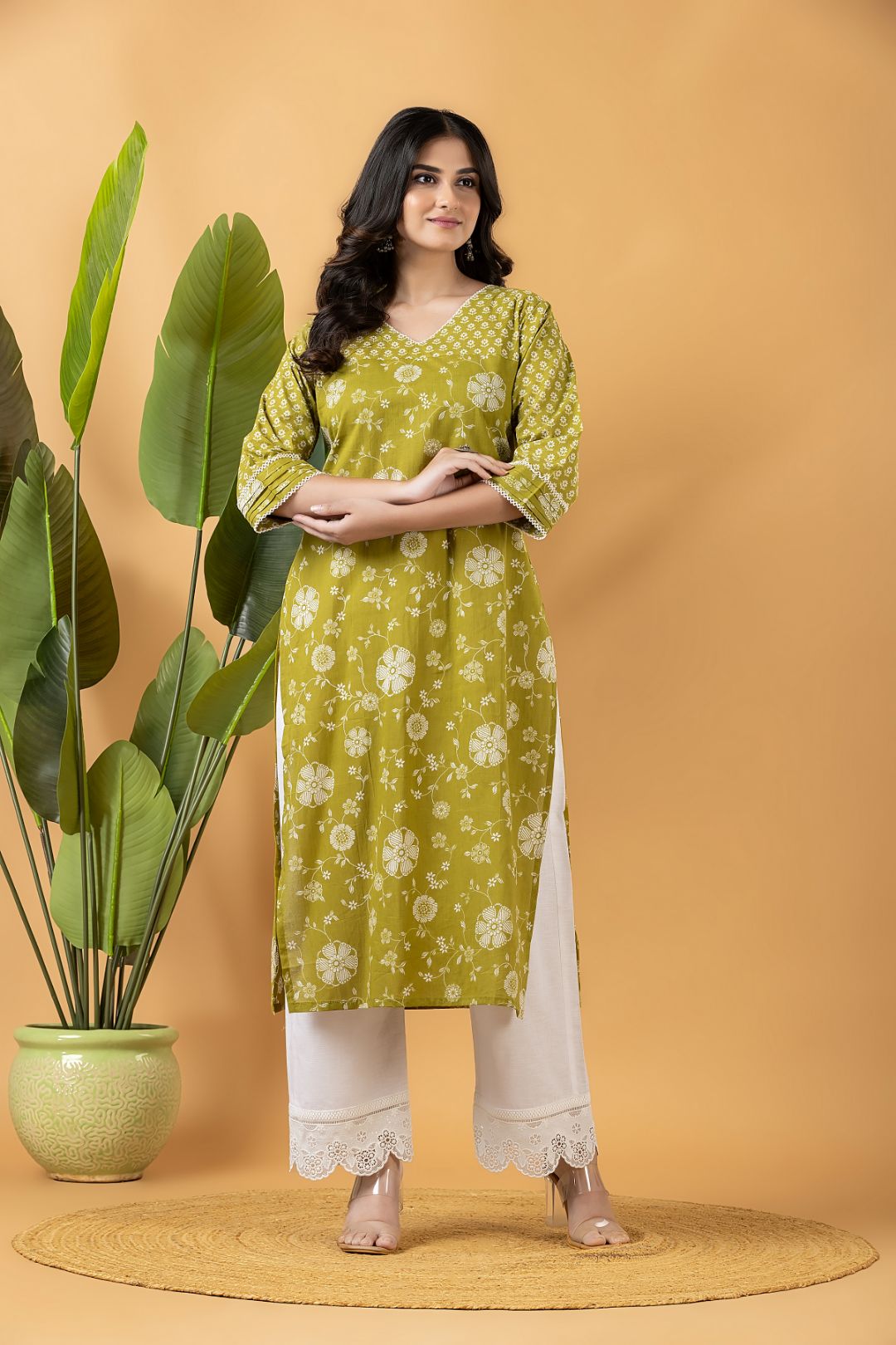 Light Green Floral Print Mix & Match Kurta