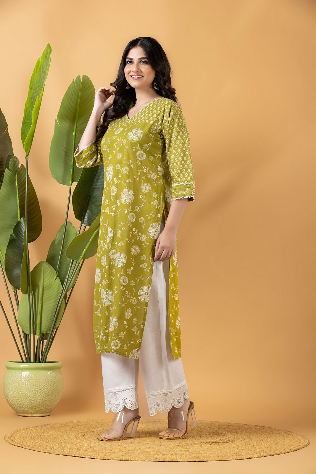 Light Green Floral Print Mix & Match Kurta
