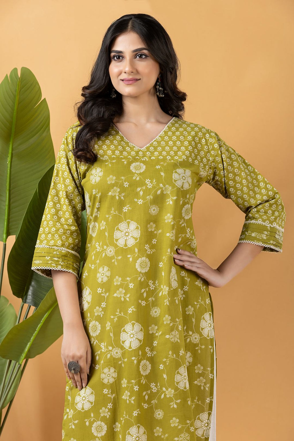 Light Green Floral Print Mix & Match Kurta