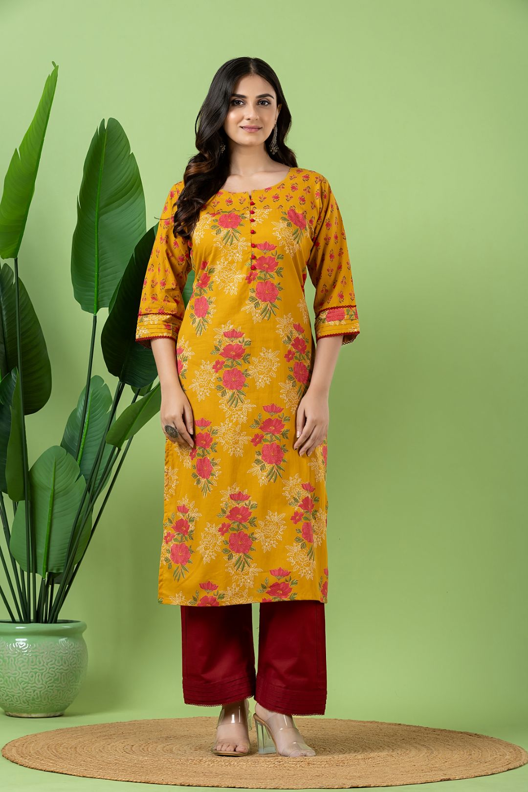 Yellow Floral Print Mix & Match Kurta