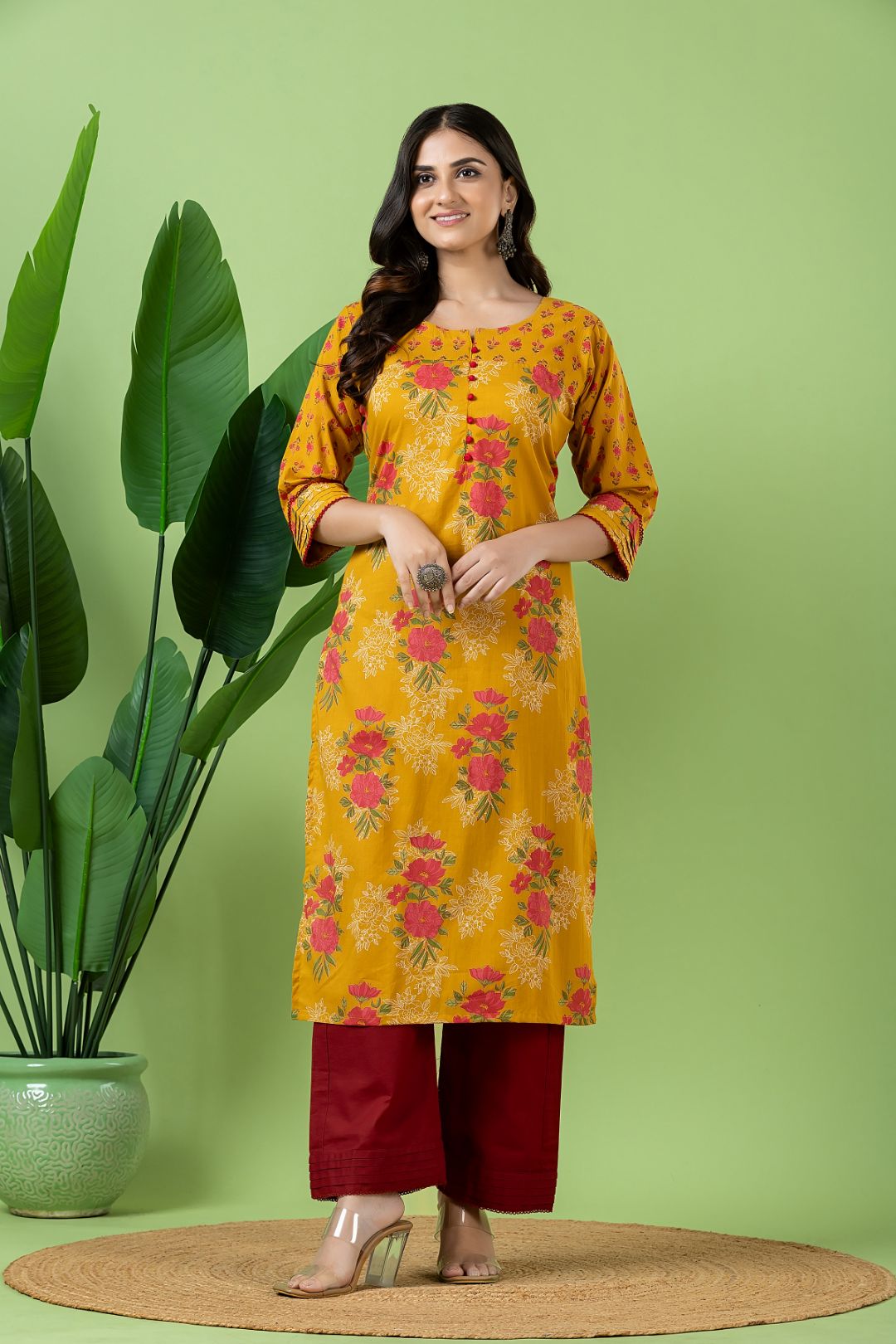 Yellow Floral Print Mix & Match Kurta