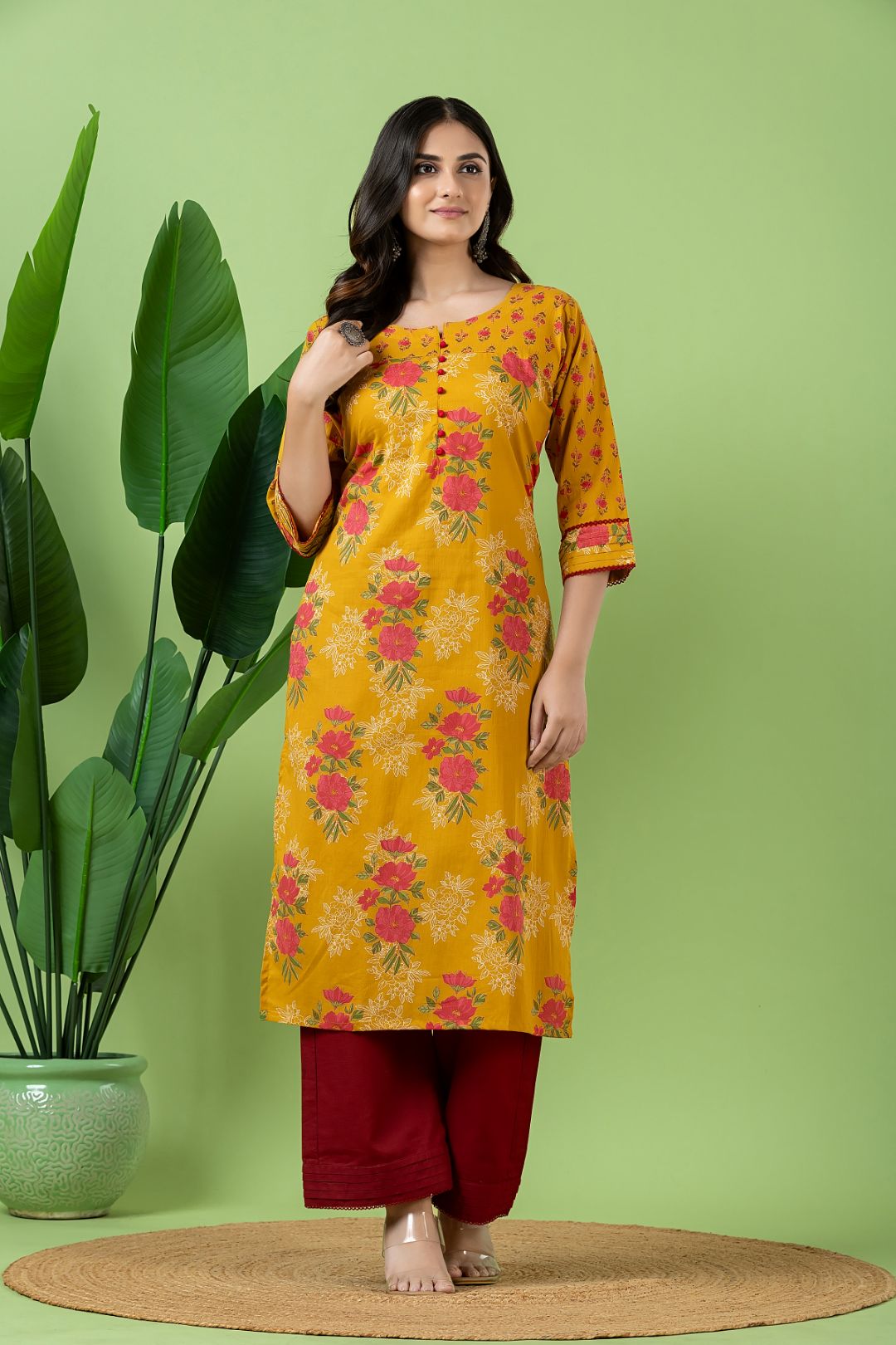 Yellow Floral Print Mix & Match Kurta